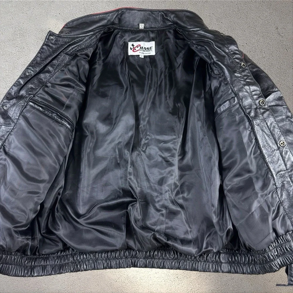 Vintage Jeff Hamilton x Dale Jr. Black Leather Racing Jacket Men's Large NASCAR